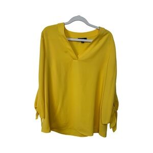 Alfani Womens 3/4 Sleeve W/tie At Elbow Yellow Blouse V-neck Sz M Office/career